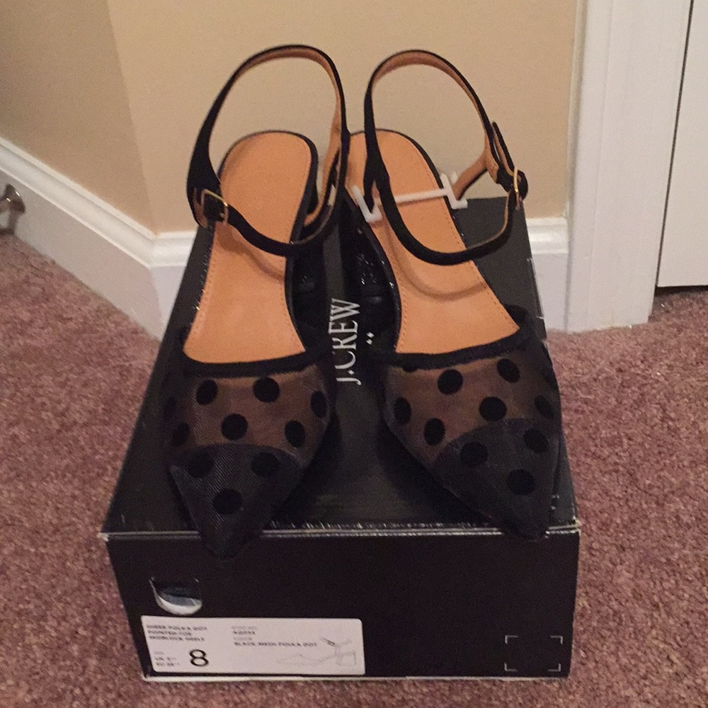 JCrew factory sheer polka dot mesh midblock heels